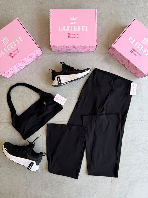 CONJUNTO LEGGINS FLARE Y TOP CORTO CUELLO HALTER